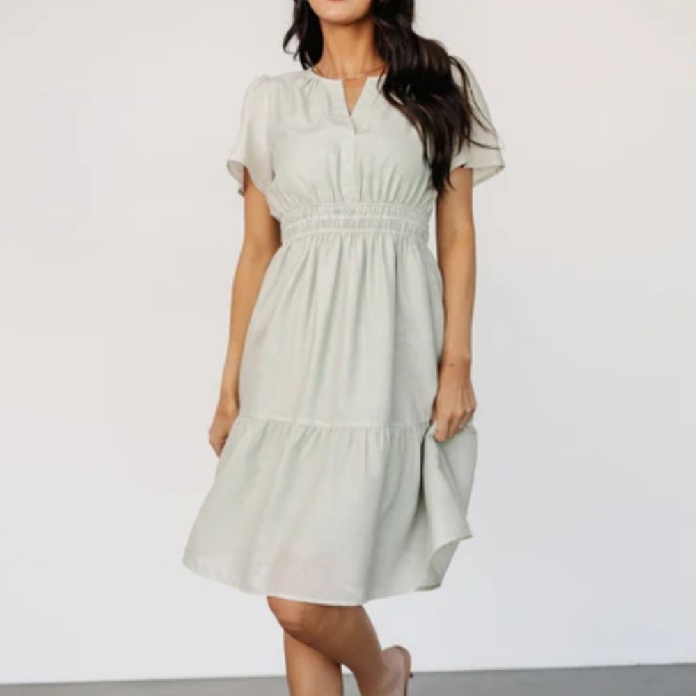 Baltic Born Green Tiered Flutter Sleeve Dress